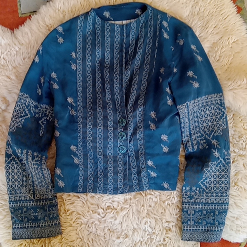 Stunning silk biya blouse teal embroidered